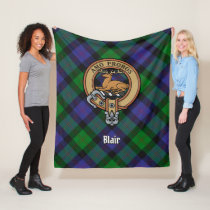 Clan Blair Crest over Tartan Fleece Blanket
