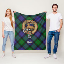 Clan Blair Crest over Tartan Fleece Blanket