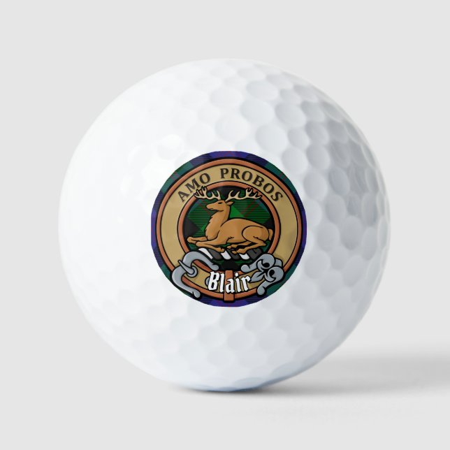 Clan Blair Crest over Tartan Golf Balls (Front)