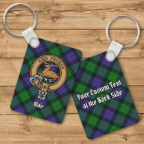Clan Blair Crest over Tartan Keychain