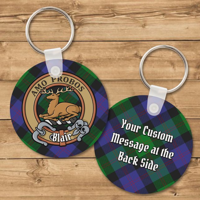 Clan Blair Crest over Tartan Keychain (Creator Uploaded)