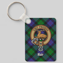 Clan Blair Crest over Tartan Keychain