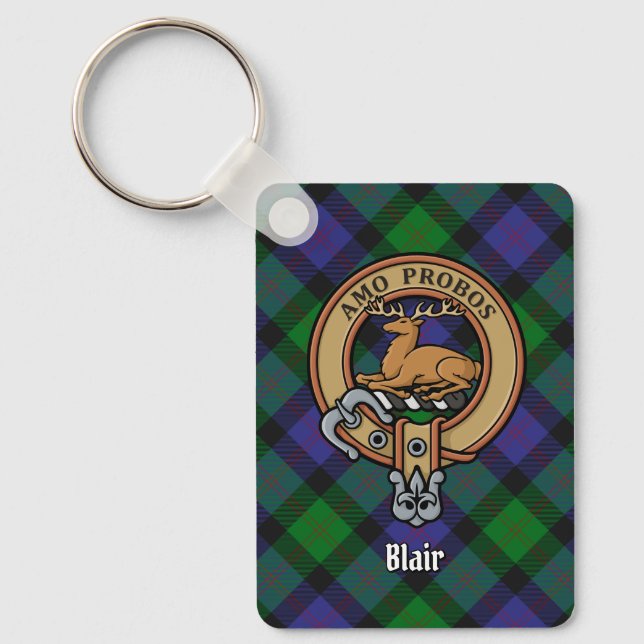 Clan Blair Crest over Tartan Keychain (Front)