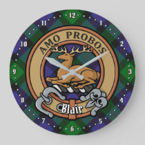 Clan Blair Crest over Tartan Large Clock