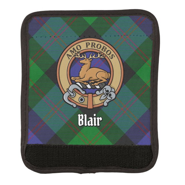 Clan Blair Crest over Tartan Luggage Handle Wrap (Front)