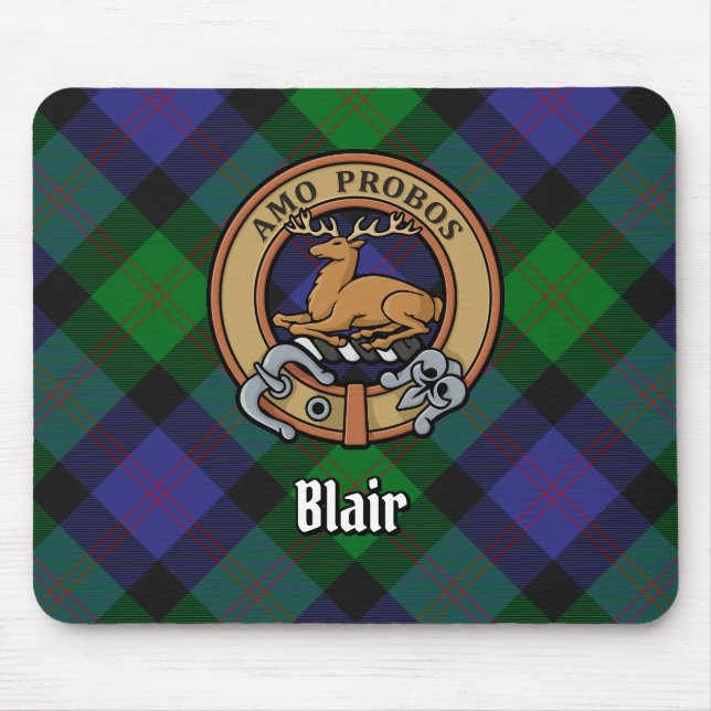 Clan Blair Crest over Tartan Mouse Pad (Front)