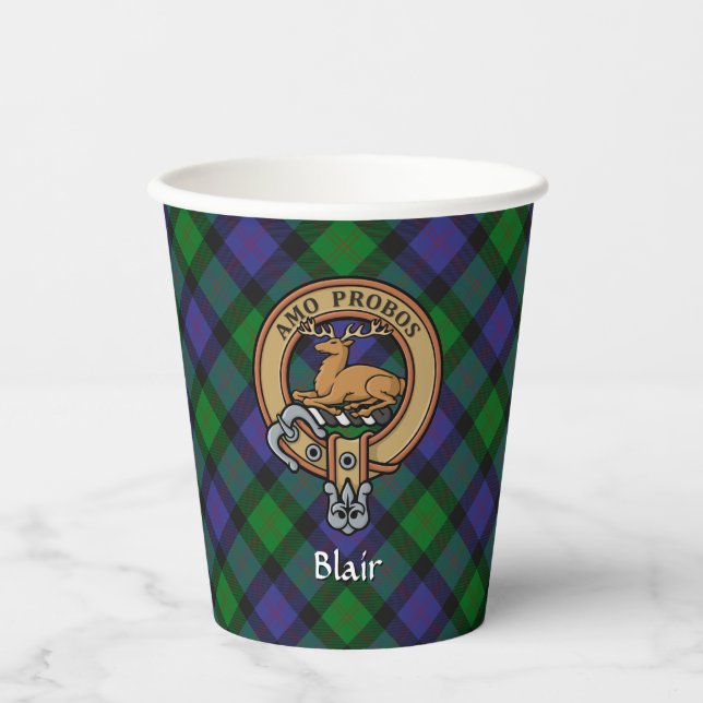 Clan Blair Crest over Tartan Paper Cups (Front)