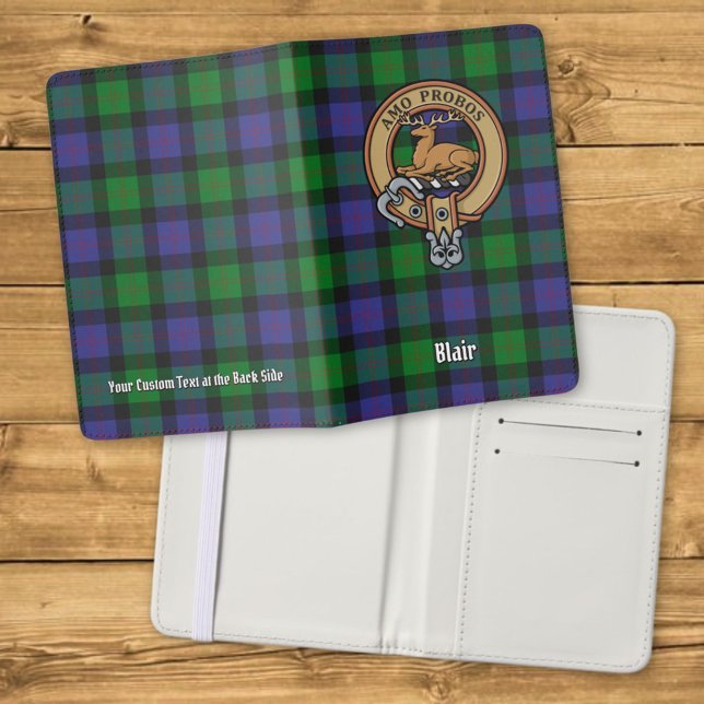 Clan Blair Crest over Tartan Passport Holder (Creator Uploaded)
