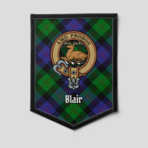 Clan Blair Crest over Tartan Pennant
