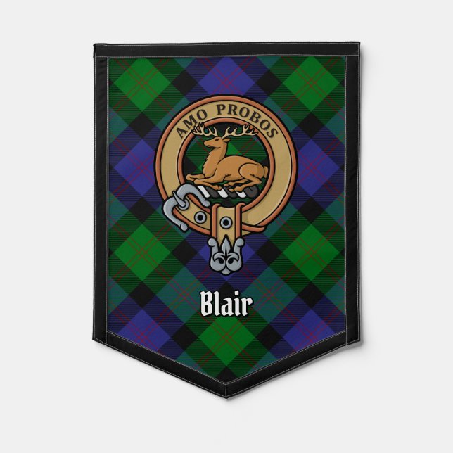 Clan Blair Crest over Tartan Pennant (Front)