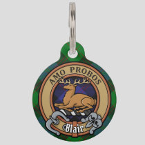 Clan Blair Crest over Tartan Pet ID Tag