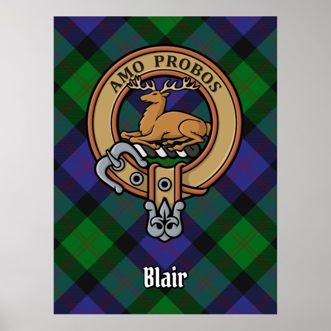 Clan Blair Crest over Tartan Poster (Front)