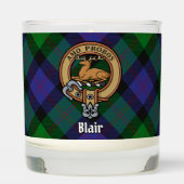 Clan Blair Crest over Tartan Scented Candle (Front)