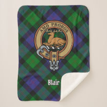 Clan Blair Crest over Tartan Sherpa Blanket