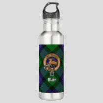 Clan Blair Crest over Tartan Stainless Steel Water Bottle