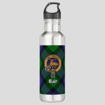 Clan Blair Crest over Tartan Stainless Steel Water Bottle