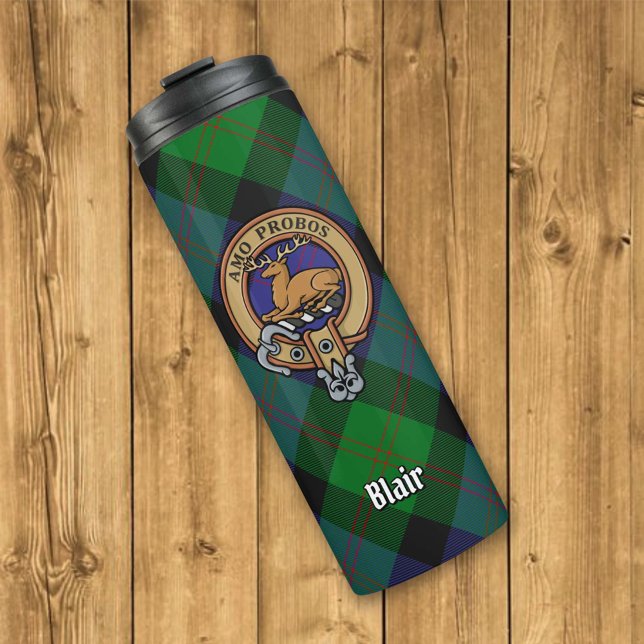 Clan Blair Crest over Tartan Thermal Tumbler (Creator Uploaded)