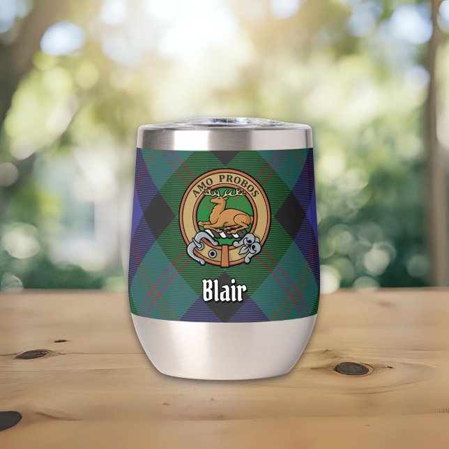 Clan Blair Crest over Tartan Thermal Wine Tumbler (Creator Uploaded)
