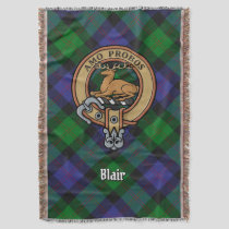 Clan Blair Crest over Tartan Throw Blanket