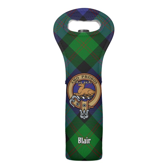 Clan Blair Crest over Tartan Wine Bag (Front)