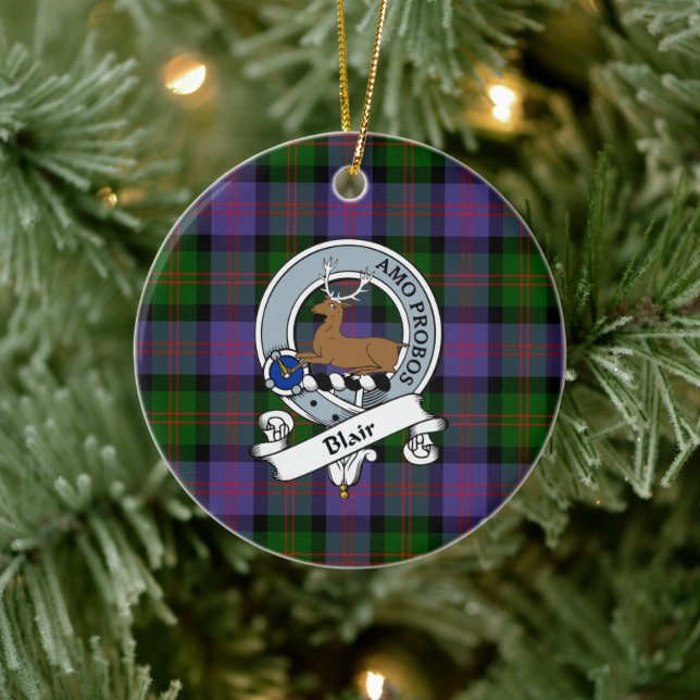 Clan Blair Modern Badge Tartan Plaid Ceramic Ornament (Tree)