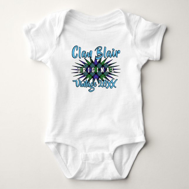 Clan Blair Tartan Burst Vintage Birthyear Baby Bodysuit (Front)