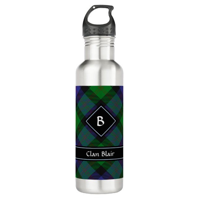 Clan Blair Tartan Stainless Steel Water Bottle (Front)