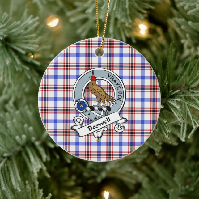 Clan Boswell Modern Badge Tartan Plaid Ceramic Ornament (Tree)
