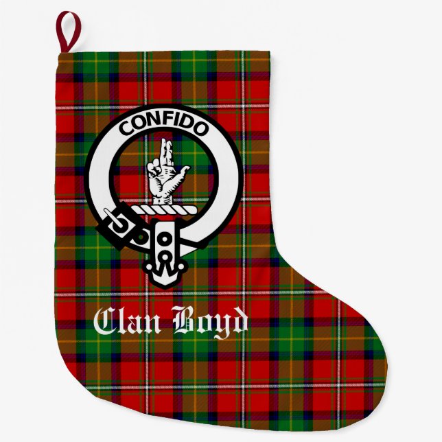 Clan Boyd Crest and Tartan Customizable Large Christmas Stocking (Front)