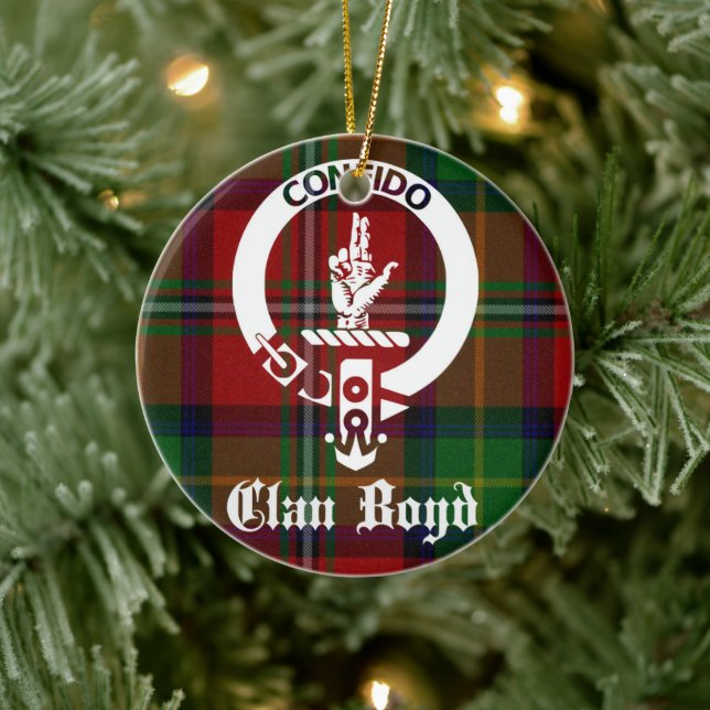 Clan Boyd Crest and Tartan Personalized Ceramic Ornament (Tree)