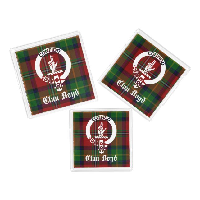 Clan Boyd Crest Badge and Tartan Acrylic Tray (Set)