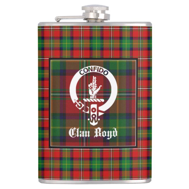 Clan Boyd Crest Badge & Tartan Flask (Front)