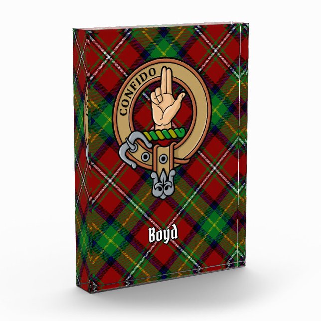Clan Boyd Crest over Tartan Acrylic Award (Left)