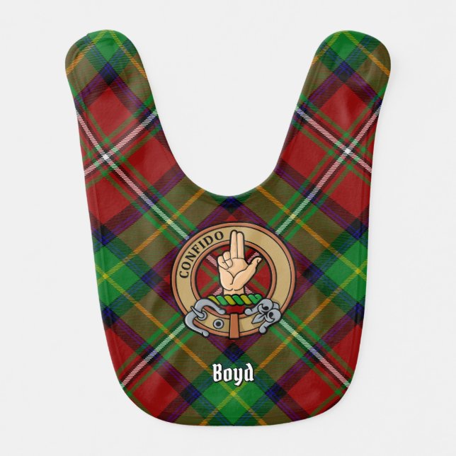 Clan Boyd Crest over Tartan Baby Bib (Front)