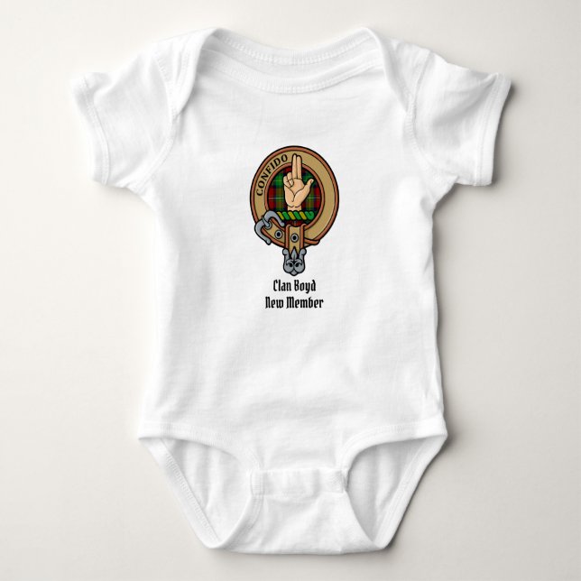 Clan Boyd Crest over Tartan Baby Bodysuit (Front)