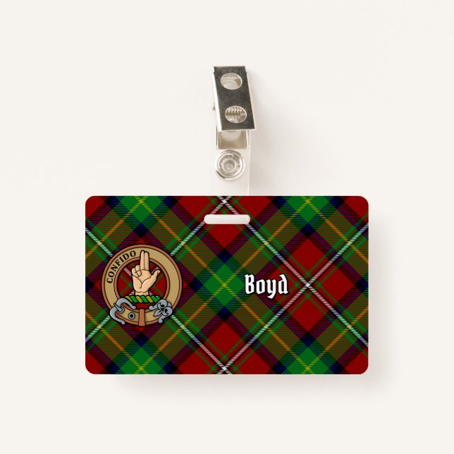 Clan Boyd Crest over Tartan Badge (Front with Clip)