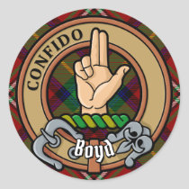 Clan Boyd Crest over Tartan Classic Round Sticker