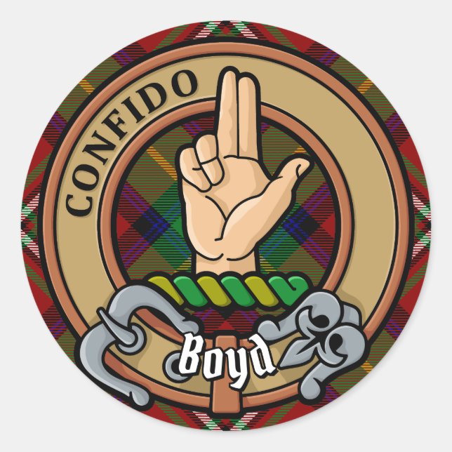Clan Boyd Crest over Tartan Classic Round Sticker (Front)