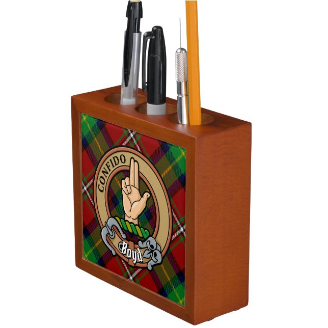Clan Boyd Crest over Tartan Desk Organizer (In Situ)