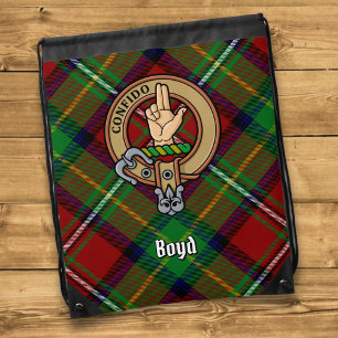 Clan Boyd Crest over Tartan Drawstring Bag