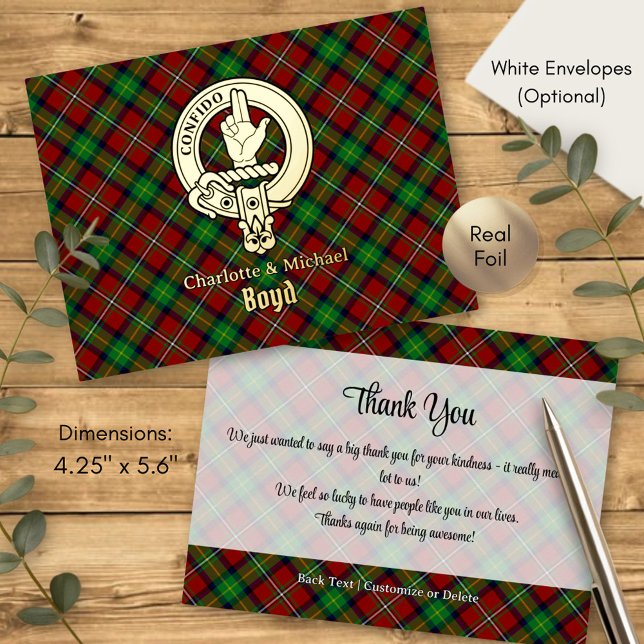 Clan Boyd Crest over Tartan Foil Invitation Postcard (Creator Uploaded)