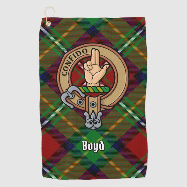 Clan Boyd Crest over Tartan Golf Towel (Front)