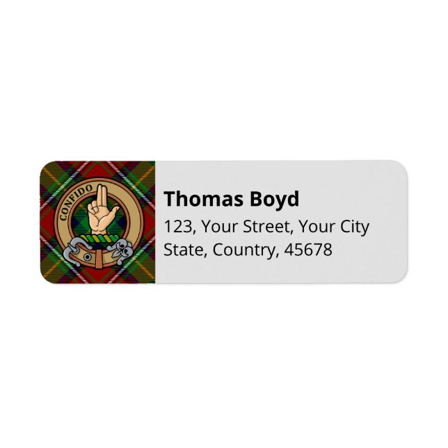 Clan Boyd Crest over Tartan Label (Front)