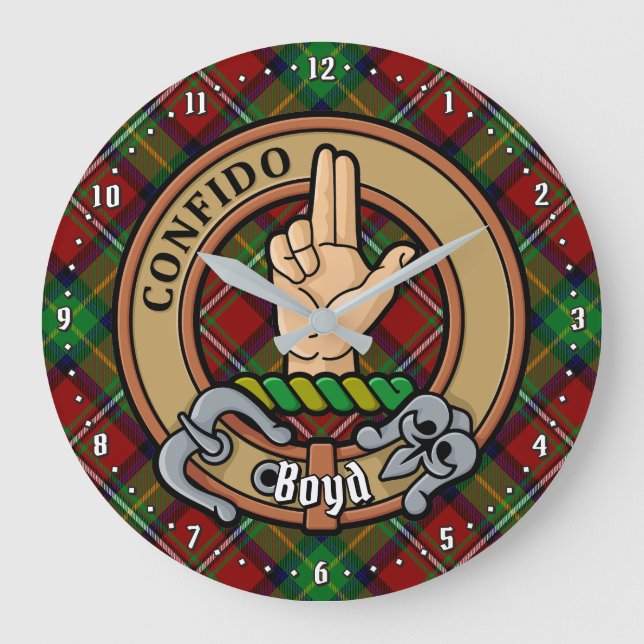 Clan Boyd Crest over Tartan Large Clock (Front)