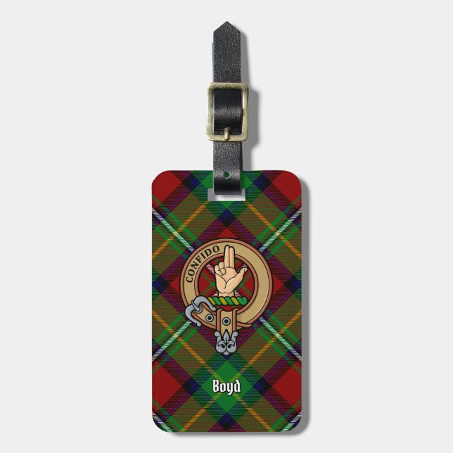 Clan Boyd Crest over Tartan Luggage Tag (Front Vertical)