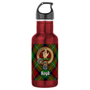 Clan Boyd Crest over Tartan Stainless Steel Water Bottle