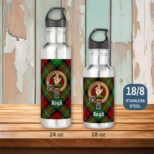 Clan Boyd Crest over Tartan Stainless Steel Water Bottle