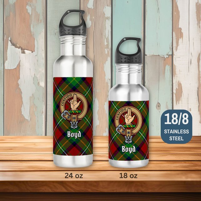 Clan Boyd Crest over Tartan Stainless Steel Water Bottle (Creator Uploaded)