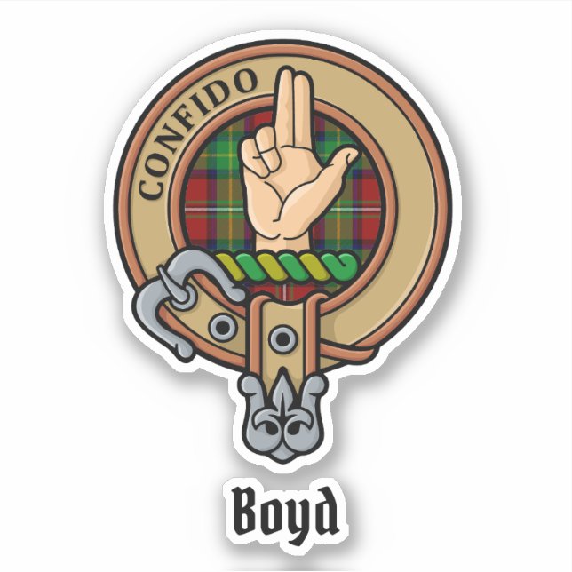 Clan Boyd Crest over Tartan Sticker (Front)