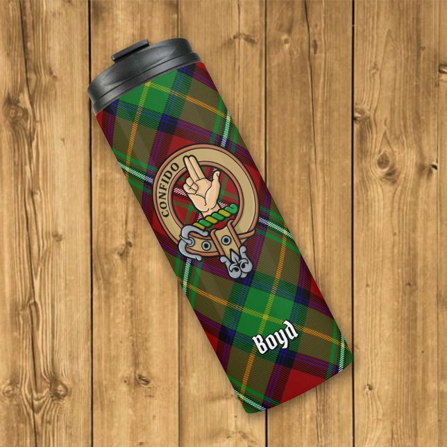 Clan Boyd Crest over Tartan Thermal Tumbler (Creator Uploaded)